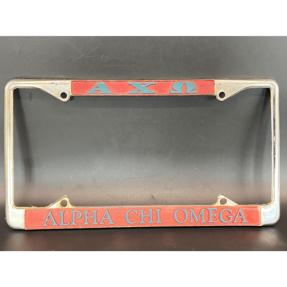 Vintage Sorority Alpha Chi Omega License Plate Frame Red